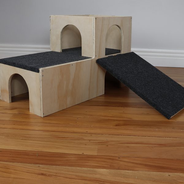 Single storey step castle with ramp on side