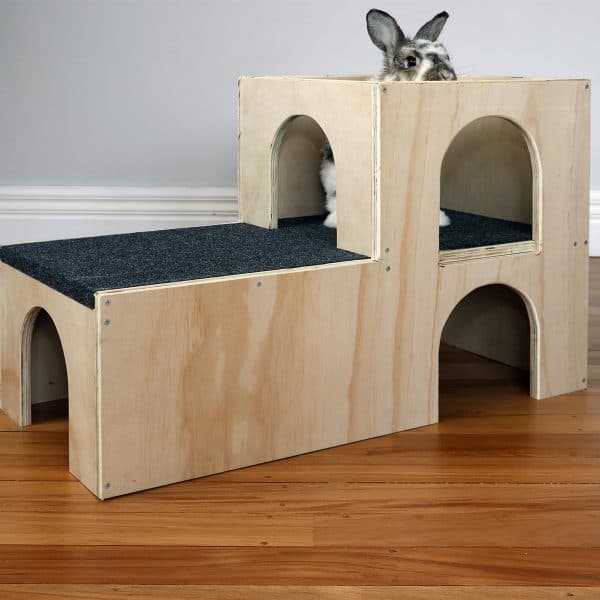 Single storey step castle side view (inside) with rabbit peering out (Frank)